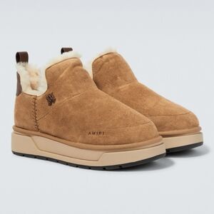 AMIRI Shearling Suede Slip On Boots Tan Fur Lined Luxury Designer Shoes Men's 13